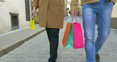 família carregando compras bolsas video