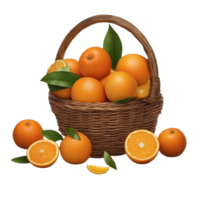 A Basket of orange with green leaves AI Generated png