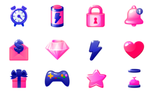 Set of game icons for UI. GUI elements for mobile app png