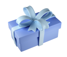 3d blue Christmas gift box icon with pastel ribbon bow transparent background. Render modern holiday. Realistic icon for present, birthday or wedding banner png
