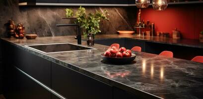 Marble kitchen top in a kitchen photo