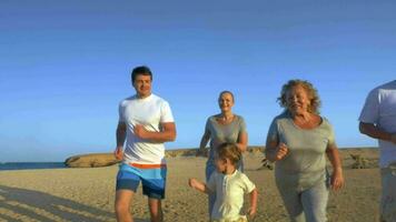 gros famille le jogging sur le côte video