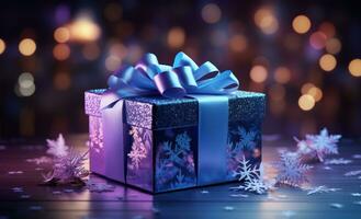 Violet Holiday Background with gift box photo