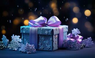 Violet Holiday Background with gift box photo