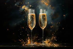 Holiday background with champagne glasses photo