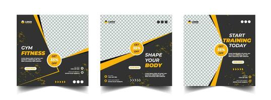 Gym, fitness, and sports social media post template design set. Usable for social media, banner, and website. vector