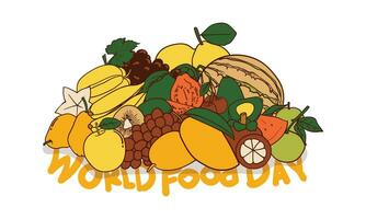 Pile of fruits in doodle art design for world food day campaign vector