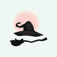 Hat and broomstick witches logo icon simple vector design