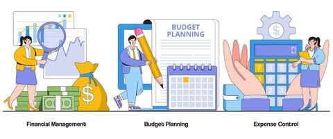 Financial management, budget planning, expense control concept with character. Financial control abstract vector illustration set. Cost optimization, profitability analysis, financial stability