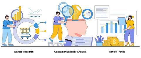 Market research, consumer behavior analysis, market trends concept with character. Market insights abstract vector illustration set. Customer preferences, market opportunities metaphor