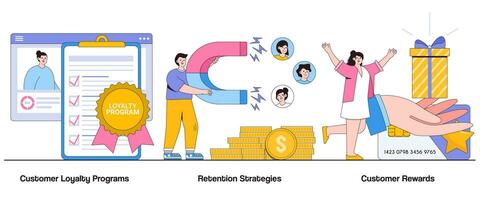 cliente lealtad programas, retencion estrategias, cliente recompensas concepto con personaje. cliente lealtad resumen vector ilustración colocar. repetir compras, cliente satisfacción, marca Abogacía