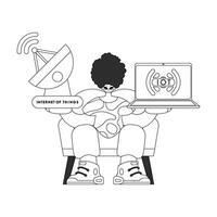 He is toting an antenna and laptop to handle IoT data, vector linear design