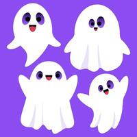 Set of cute cartoon ghosts vector