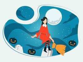 Halloween Illustration Pack Witch riding broomstick Illustration vector