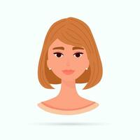 Young woman, head portrait. Beautiful girl face avatar. Blonde beautiful attractive female character. Vector illustration