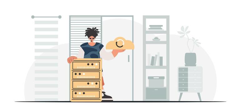 A woman is holding a box with a letter vector