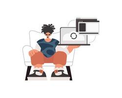 A man sitting on a chair with a laptop vector