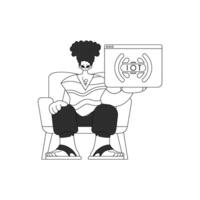 A man grasping a logo for the Internet of Things in a linear format vector