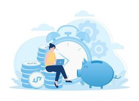 Person saving money, inserting coins to piggy bank concept flat illustration vector