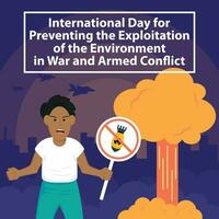 illustration vector graphic of a man is holding a sign prohibiting the use of bombs, perfect for international day, prevention the exploitation, the environment, war and armed conflict, celebrate.