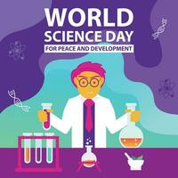 illustration vector graphic of a young scientist is conducting an experiment in the laboratory, perfect for international day, world science day, peace and development, celebrate, greeting card, etc.