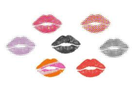 Set lips kiss as retro halftone vector