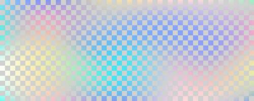Holographic foil checkerboard background. Iridescent gradient texture. Vector chessboard geometric wallpaper. Silver and neon retro Y2k illustration