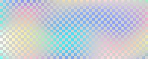 Holographic foil checkerboard background. Iridescent gradient texture. Vector chessboard geometric wallpaper. Silver and neon retro Y2k illustration