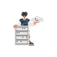 A man holding a cloud and a server vector