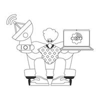 A cartoon man sitting on a chair with a laptop vector