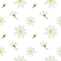 White daisy chamomile flowers. Camomile vector seamless pattern. Cute round flower head plant nature collection. Decoration element. Flat design for cards, packaging, prints, textile