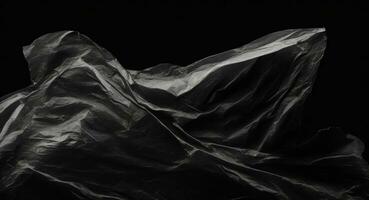 Wrinkled plastic wrap texture on a black background. AI generated photo