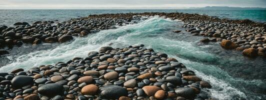 Zen path of stones in widescreen. AI generated photo