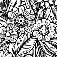 resumen negro y blanco monocromo dibujado a mano flores textura modelo garabatear vector ilustración