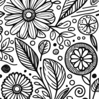 Abstract Black And White Monochromatic Hand-drawn Flowers Texture Pattern Doodle Vector Illustration