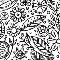 Abstract Black And White Monochromatic Hand-drawn Flowers Texture Pattern Doodle Vector Illustration