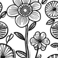 Abstract Black And White Monochromatic Hand-drawn Flowers Texture Pattern Doodle Vector Illustration