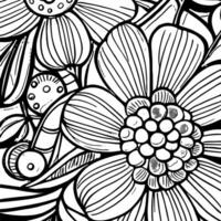 Abstract Black And White Monochromatic Hand-drawn Flowers Texture Pattern Doodle Vector Illustration