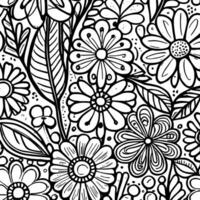 Abstract Black And White Monochromatic Hand-drawn Flowers Texture Pattern Doodle Vector Illustration