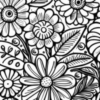 Abstract Black And White Monochromatic Hand-drawn Flowers Texture Pattern Doodle Vector Illustration