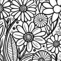 Abstract Black And White Monochromatic Hand-drawn Flowers Texture Pattern Doodle Vector Illustration