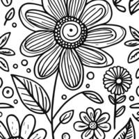 Abstract Black And White Monochromatic Hand-drawn Flowers Texture Pattern Doodle Vector Illustration