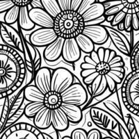 resumen negro y blanco monocromo dibujado a mano flores textura modelo garabatear vector ilustración