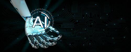 White human shaped robot hand holding the letters AI. 3D Illustration photo