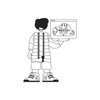 A cartoon man holding a laptop and a sign that says i am a computer vector