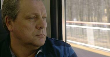 Man enjoying outside scenery from train window video