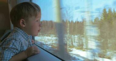 Boy Looking Out the Window of Moving Train video