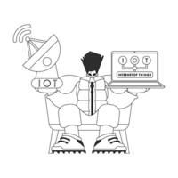 A cartoon man sitting on a chair with a laptop vector
