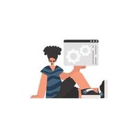 A man sitting on the floor with a laptop vector