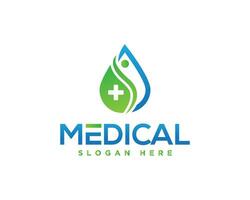 Medical clinic logo design cross sign and water vector template.